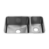  Classic Collection 3256 Undermount 16 Gauge Stainless Steel Double Bowl Kitchen Sink, Larger Left Bowl, 29-1/2''W x 17-1/2''D x 10''H