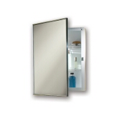 Jensen (Formerly Broan) Styleline Surface Mount 1 Door Medicine Cabinet w/ Basic White Finish, Polished Stainless Steel Frame, Steel Construction w/ 2 Fixed Steel Shelves, 16''W x 5-1/8''D x 22''H