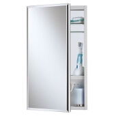 Jensen (Formerly Broan) Meridian Recess or Surface Mount 1 Door Medicine Cabinet w/ Basic White Finish, Frameless Mirror, Steel Construction w/ 3 Adjustable Glass Shelves, 15''W x 5''D x 35''H