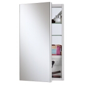 Jensen (Formerly Broan) Meridian Recess or Surface Mount 1 Door Medicine Cabinet w/ Basic White Finish, Frameless Mirror, Steel Construction w/ 2 Adjustable Glass Shelves, 15''W x 5''D x 25''H