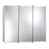 Jensen (Formerly Broan) Ashland Surface Mount 3 Door Medicine Cabinet w/ Classic White Finish, Frameless Mirror, Particle Board PVC Laminate Construction w/ 2 Fixed Particle Board Shelves, 36''W x 4-3/4''D x 28''H
