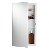 Jensen (Formerly Broan) Builder Series Recess Mount 1 Door Medicine Cabinet w/ Basic White Finish, Frameless Mirror, Plastic Construction w/ 3 Fixed Plastic Shelves, 16''W x 3-3/4''D x 26''H