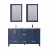  Shannon 60' Width Double Vanity Set in Royal Blue with Composite Carrara White Stone Countertop, Sinks and Two Mirrors