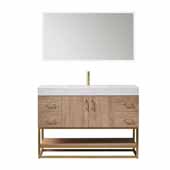  Alistair 48'' Single Vanity in North American Oak with White Grain Stone Countertop and Mirror