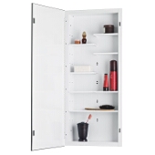 Jensen (Formerly Broan) Focus Recess Mount 1 Door Medicine Cabinet w/ Basic White Finish, Frameless Mirror, Steel Construction w/ 8 Adjustable Half Shelves, 16''W x 4-1/2''D x 36''H