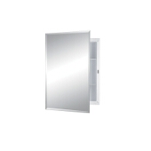 Jensen (Formerly Broan) Horizon Recess Mount 1 Door Medicine Cabinet w/ Basic White Finish, Frameless Mirror, Plastic Construction w/ 2 Adjustable Plastic Shelves, 16''W x 4-1/2''D x 22''H