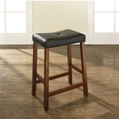  Upholstered Saddle Seat Bar Stools in Classic Cherry Finish with 24 Inch Seat Height, Set of Two