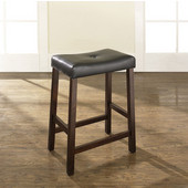  Upholstered Saddle Seat Bar Stools in Vintage Mahogany Finish with 24 Inch Seat Height, Set of Two
