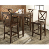  5 Piece Pub Dining Set with Tapered Leg and X-Back Stools in Vintage Mahogany  Finish