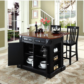 Drop Leaf Breakfast Bar Top Kitchen Island, Black, 47 3/4'' W x 23 3/4'' D x 36'' H, with School House Stools