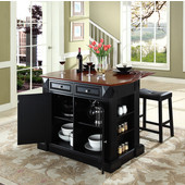  Drop Leaf Breakfast Bar Top Kitchen Island, Black, 47 3/4'' W x 23 3/4'' D x 36'' H, with Saddle Stools