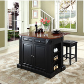  Drop Leaf Breakfast Bar Top Kitchen Island, Black, 47 3/4'' W x 23 3/4'' D x 36'' H, with Square Seat Stools