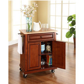  Natural Wood Top Portable Kitchen Cart/Island in Classic Cherry Finish, 31'' W x 18'' D x 36''H (28-1/4'' W w/ out Towel Bars)