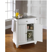  Cambridge Stainless Steel Top Portable Kitchen Island in White Finish, 28-1/4'' W x 18'' D x 36''H