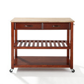  Natural Wood Top Kitchen Cart/Island With Optional Stool Storage, Cherry Finish, 43'' W x 18'' D x 35'' H