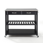 Stainless Steel Top Kitchen Cart/Island, Black Finish, 43'' W x 18'' D x 35'' H