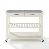  Stainless Steel Top Kitchen Cart/Island With Optional Stool Storage, White, 43'' W x 18'' D x 35'' H