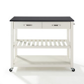  Solid Black Granite Top Kitchen Cart/Island With Optional Stool Storage, White, 43'' W x 18'' D x 35'' H