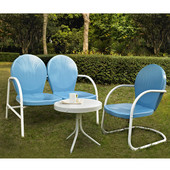  Griffith 3 Piece Metal Outdoor Conversation Seating Set - Loveseat & Chair in Sky Blue Finish with Side Table in White Finish