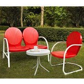  Griffith 3 Piece Metal Outdoor Conversation Seating Set - Loveseat & Chair in Red Finish with Side Table in White Finish