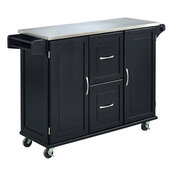  Dolly Madison by Home Styles Patriot Stainless Steel Kitchen Cart Top in Black with Two Adjustable Shelves in each Cabinet Door, Two Deep Storage Drawers, Towel Bar, and Spice Rack, 53-1/2''W x 17''D x 36''H