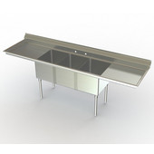 Aero NSF Deluxe Triple Bowl Workstation, 103''W x 36''D x 42-1/2''H, with 60''W Sink and Two 20' W Drain Boards