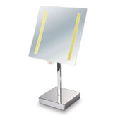  Cosmetic Mirror Collection 8'' W x 8'' H Square LED Lighted Table Tilt Makeup Mirror with 5X Magnification, Battery Operated, Polished Chrome