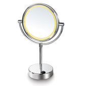  Cosmetic Mirror Collection 7'' Diameter Round 360° LED Lighted Table Makeup Double Sided Mirror, Battery Operated, Polished Chrome