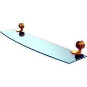  Venus Collection 24 Inch Glass Shelf with Groovy Accents, Unlacquered Brass