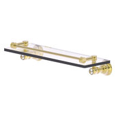  Carolina Crystal Collection 16'' Glass Shelf with Gallery Rail in Unlacquered Brass, 16'' W x 5-9/16'' D x 3-5/16'' H