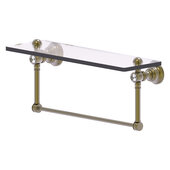  Carolina Crystal Collection 16'' Glass Shelf with Integrated Towel Bar in Antique Brass, 16'' W x 5-9/16'' D x 7'' H