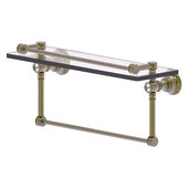  Carolina Crystal Collection 16'' Gallery Glass Shelf with Towel Bar in Antique Brass, 16'' W x 5-9/16'' D x 7-3/8'' H
