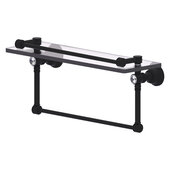  Carolina Crystal Collection 16'' Gallery Glass Shelf with Towel Bar in Matte Black, 16'' W x 5-9/16'' D x 7-3/8'' H