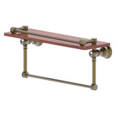  Carolina Crystal Collection 16'' Gallery Wood Shelf with Towel Bar in Antique Brass, 16'' W x 5-9/16'' D x 7-3/8'' H