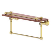  Carolina Crystal Collection 16'' Gallery Wood Shelf with Towel Bar in Satin Brass, 16'' W x 5-9/16'' D x 7-3/8'' H