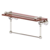  Carolina Crystal Collection 16'' Gallery Wood Shelf with Towel Bar in Satin Nickel, 16'' W x 5-9/16'' D x 7-3/8'' H