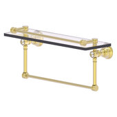  Carolina Crystal Collection 16'' Gallery Glass Shelf with Towel Bar in Satin Brass, 16'' W x 5-9/16'' D x 7-3/8'' H