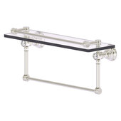  Carolina Crystal Collection 16'' Gallery Glass Shelf with Towel Bar in Satin Nickel, 16'' W x 5-9/16'' D x 7-3/8'' H