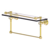  Carolina Crystal Collection 16'' Gallery Glass Shelf with Towel Bar in Unlacquered Brass, 16'' W x 5-9/16'' D x 7-3/8'' H