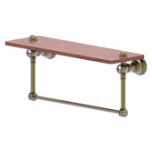  Carolina Crystal Collection 16'' Wood Shelf with Integrated Towel Bar in Antique Brass, 16'' W x 5-9/16'' D x 7'' H