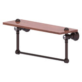  Carolina Crystal Collection 16'' Wood Shelf with Integrated Towel Bar in Antique Bronze, 16'' W x 5-9/16'' D x 7'' H