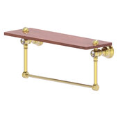  Carolina Crystal Collection 16'' Wood Shelf with Integrated Towel Bar in Satin Brass, 16'' W x 5-9/16'' D x 7'' H
