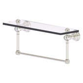 Carolina Crystal Collection 16'' Glass Shelf with Integrated Towel Bar in Satin Nickel, 16'' W x 5-9/16'' D x 7'' H