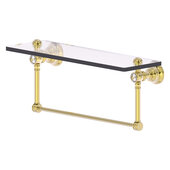  Carolina Crystal Collection 16'' Glass Shelf with Integrated Towel Bar in Unlacquered Brass, 16'' W x 5-9/16'' D x 7'' H