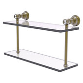  Carolina Crystal Collection 16'' Two Tiered Glass Shelf in Antique Brass, 16'' W x 5-5/8'' D x 9-3/16'' H