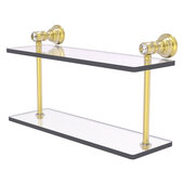  Carolina Crystal Collection 16'' Two Tiered Glass Shelf in Satin Brass, 16'' W x 5-5/8'' D x 9-3/16'' H