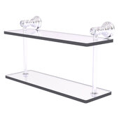  Carolina Crystal Collection 16'' Two Tiered Glass Shelf in Satin Chrome, 16'' W x 5-5/8'' D x 9-3/16'' H