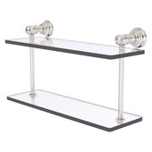  Carolina Crystal Collection 16'' Two Tiered Glass Shelf in Satin Nickel, 16'' W x 5-5/8'' D x 9-3/16'' H