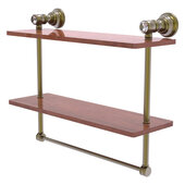  Carolina Crystal Collection 16'' Double Wood Shelf with Towel Bar in Antique Brass, 16'' W x 5-9/16'' D x 9-1/2'' H