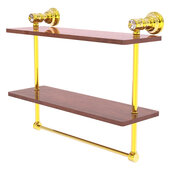  Carolina Crystal Collection 16'' Double Wood Shelf with Towel Bar in Polished Brass, 16'' W x 5-9/16'' D x 9-1/2'' H
